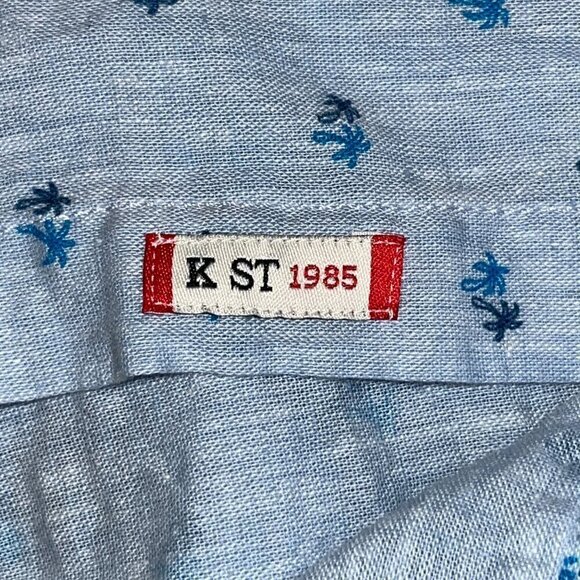 KiWi SAINT TROPEZ Comfort Fit Linen Blend Palm Tree Long Sleeve Shirt Men's XL - Picture 8 of 11